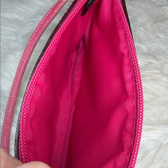 Coach NWOT clutch/wristlet, pink, leather, trim, and handle, pink hang tag - Picture 6 of 7